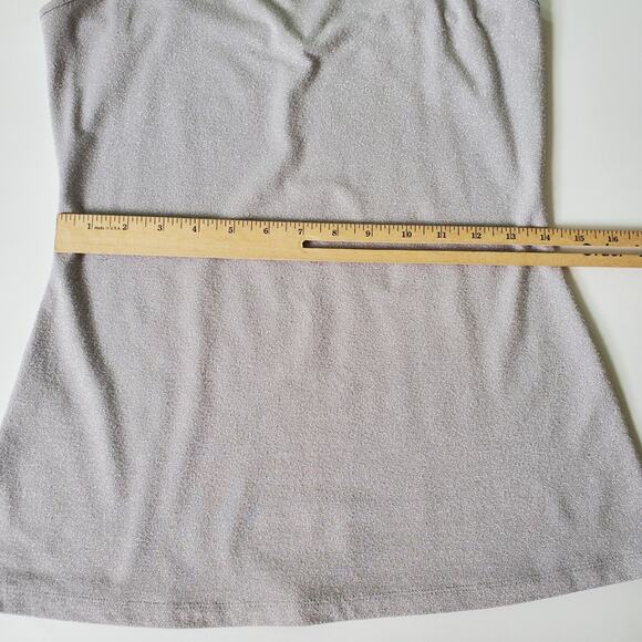 Express Silver Metallic Knit Cami Tank Top Scoop Neck Spaghetti Strap Fairy Glam - Picture 5 of 11